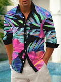 Art Flower Casual Hawaiian Long Sleeve Men's Shirts With Pocket