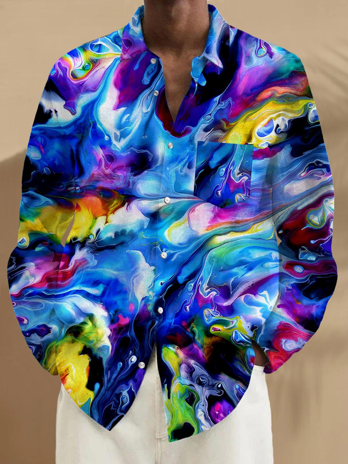 Abstract Long Sleeve Men's Shirts With Pocket