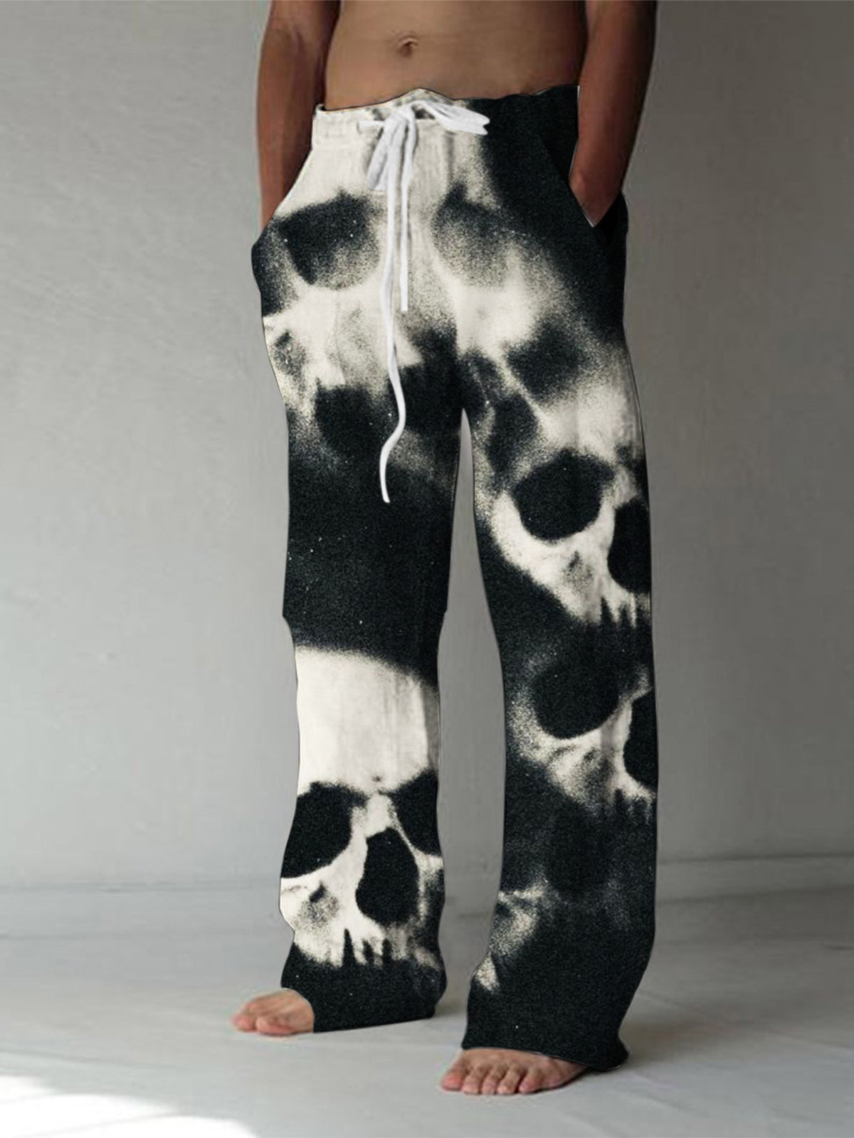 Skull Print Men's Casual Elastic Waist Pants