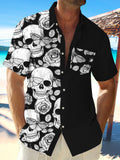 Art Hawaiian Casual Beach Skull Short Sleeve Men's Shirts With Pocket