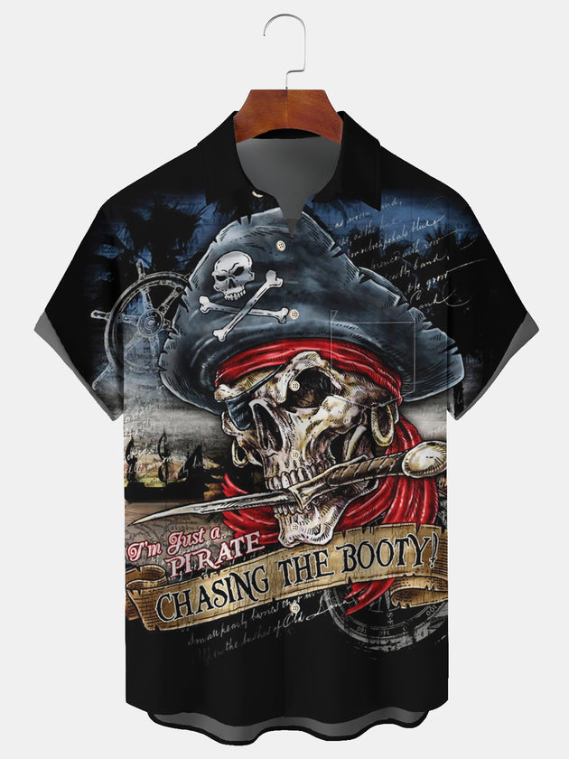 Men's casual short sleeve Hawaiian shirt with retro print front view for tropical beach vacation