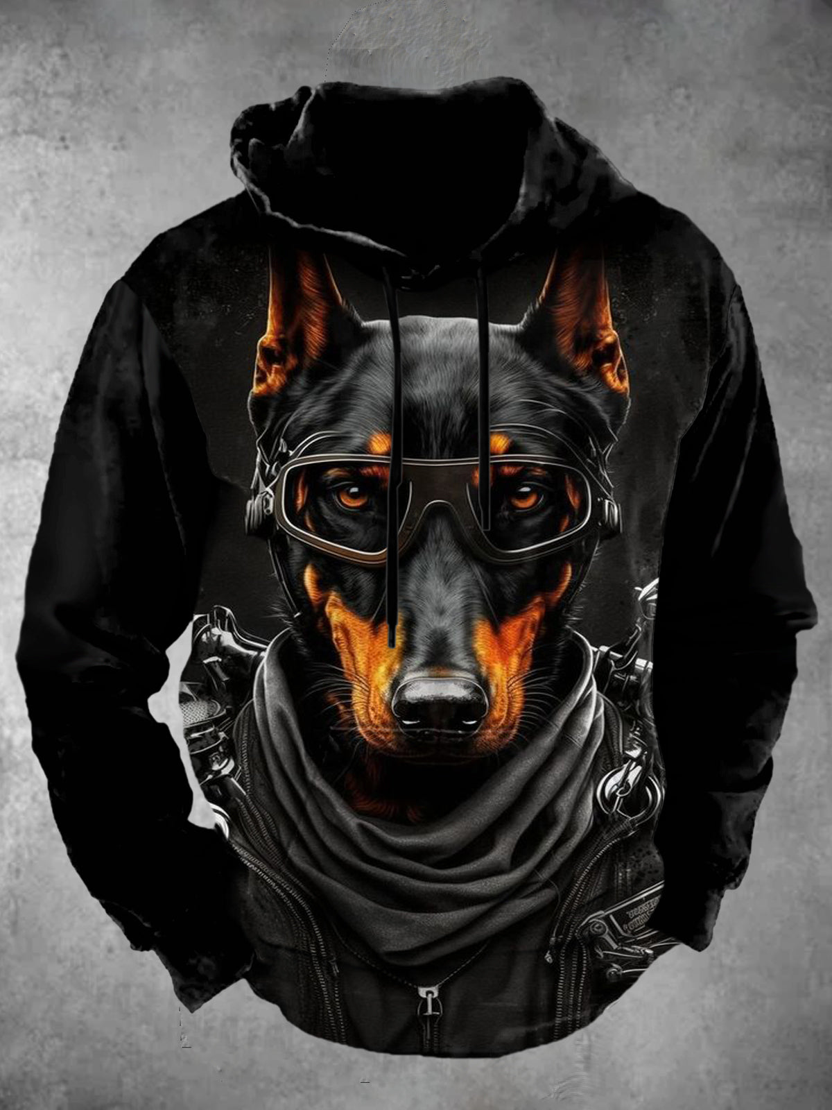 Dark Personality Dog Print Men's Long Sleeve Pocket Hoodie