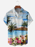 Hawaiian Coconut Tree Beach Flower Men's Shirts With Pocket