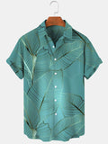 Plant Leaf Print Short Sleeve Men's Shirts With Pocket