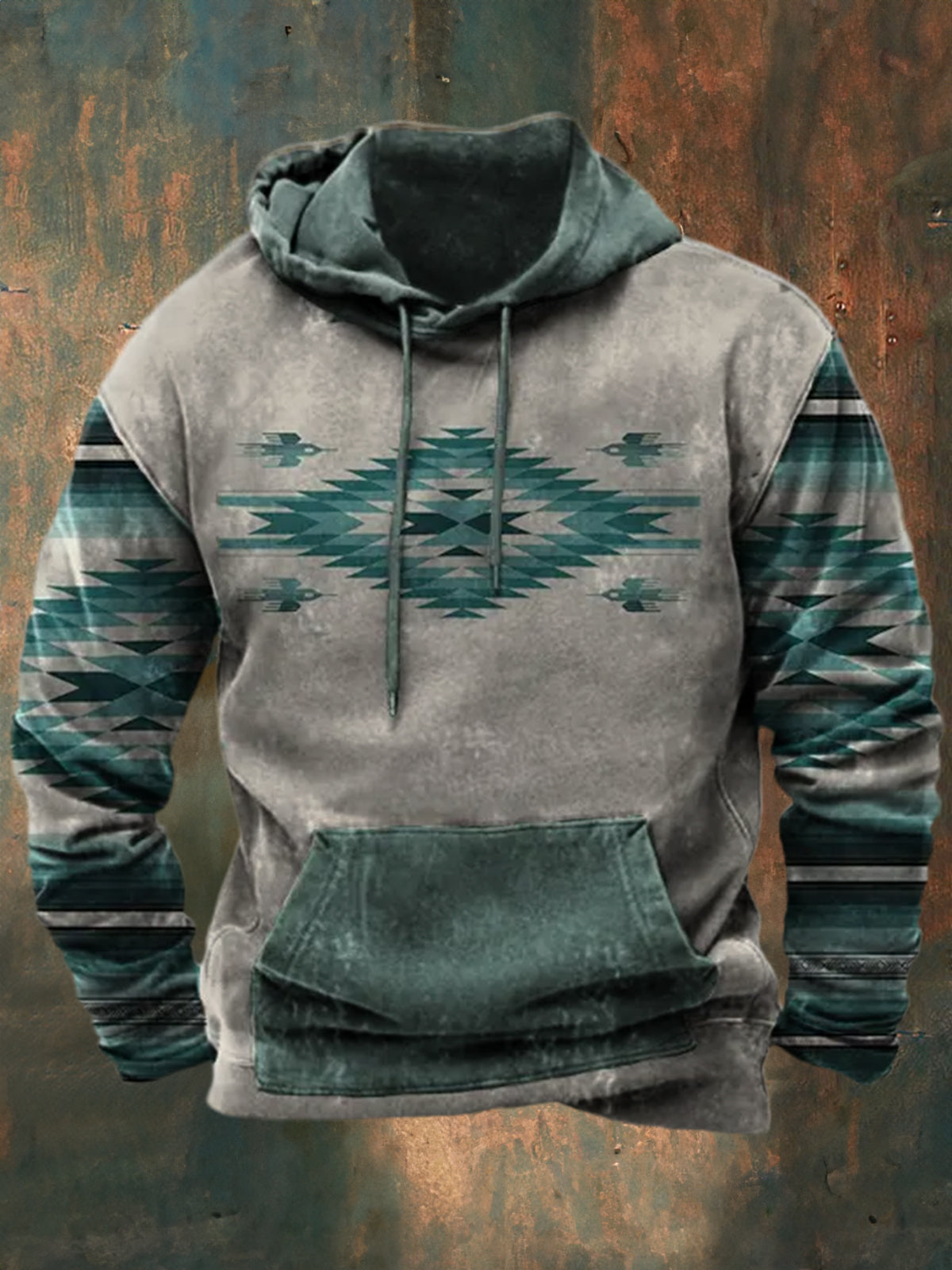 Men's Western Aztec Cowboy Print Hoodie