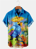 Hawaiian Parrot Print Men's Shirts With Pocket