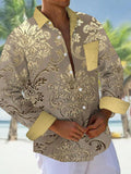 Dark Pattern Gold Resort Style Printed Lapel Long Sleeve Shirt