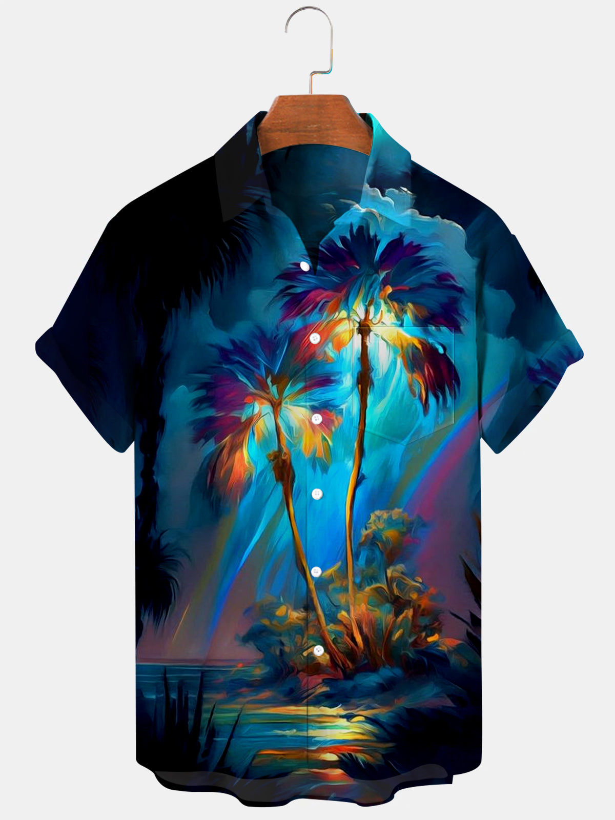 Coconut Tree Short Sleeve Men's Shirts With Pocket