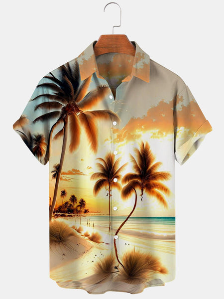 Hawaiian Beach Coconut Tree Sunset Men's Shirts – adaychic