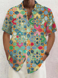 Colorful Geometric Print Short Sleeve Men's Shirts With Pocket