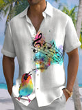 Bird Note Print Short Sleeve Men's Shirts With Pocket