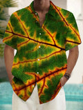 Leaf Print Short Sleeve Men's Shirts With Pocket