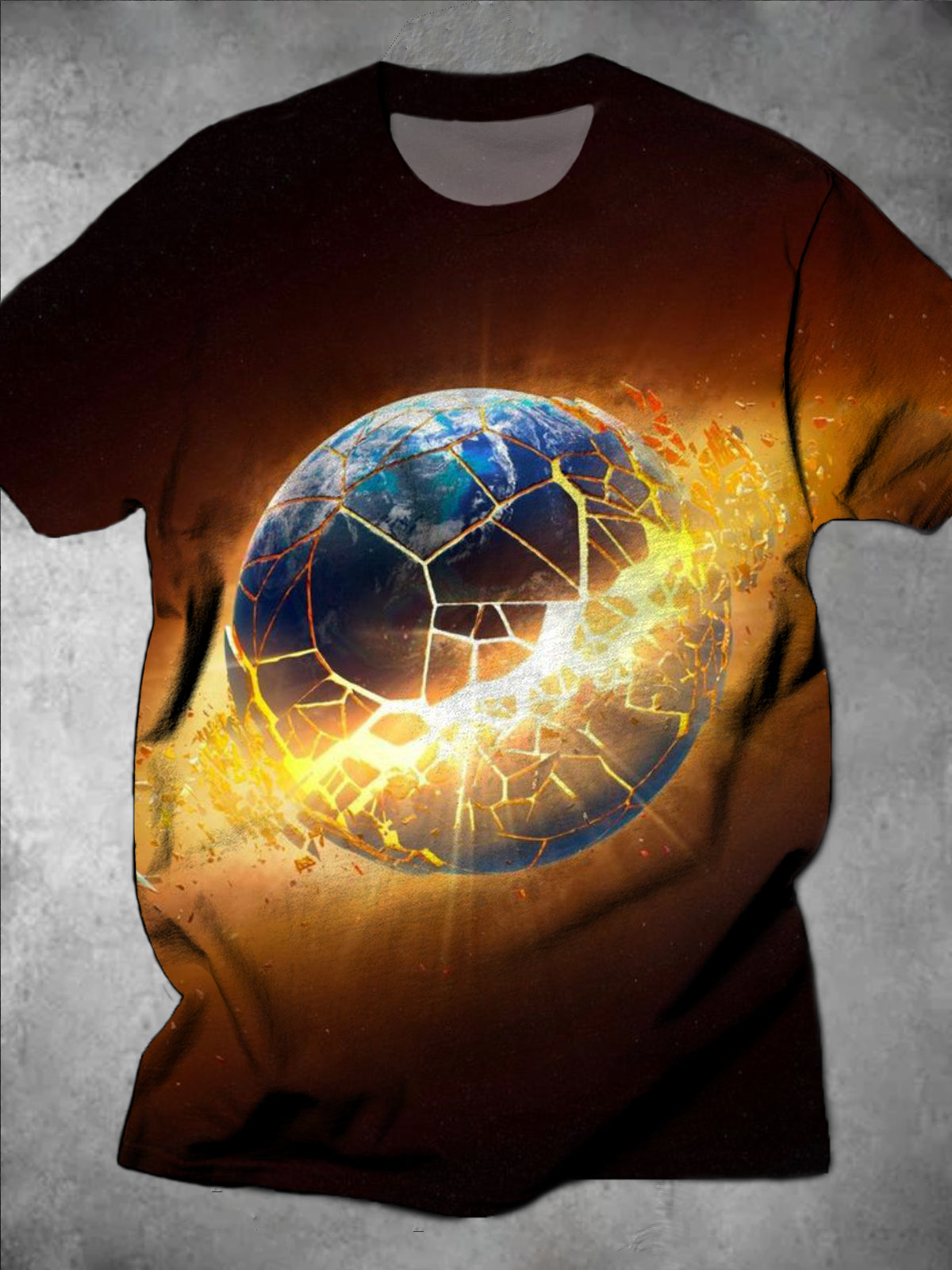 Earth Explosion Print Round Neck Short Sleeve Men's T-shirt