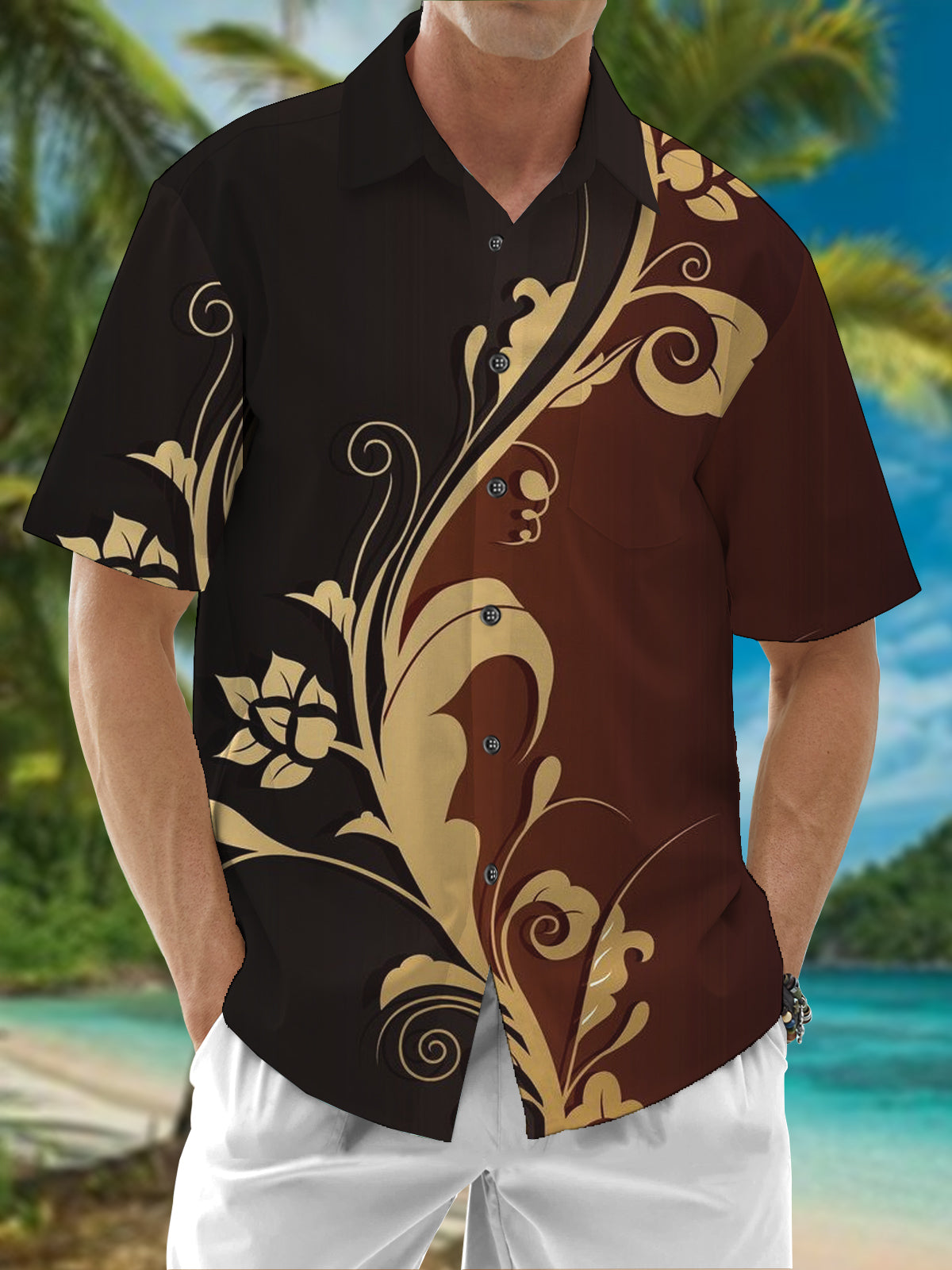 Art Casual Hawaiian Retro Short Sleeve Men's Shirts With Pocket