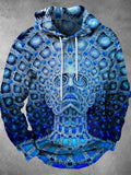 Abstract Face Print Long Sleeve Hooded Pocket Men's Top