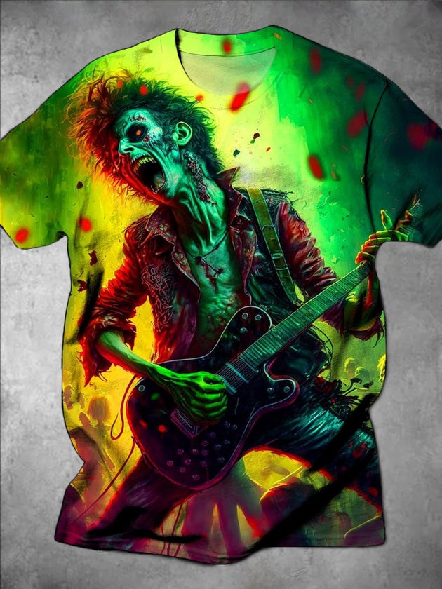 men's guitar print shirt front view