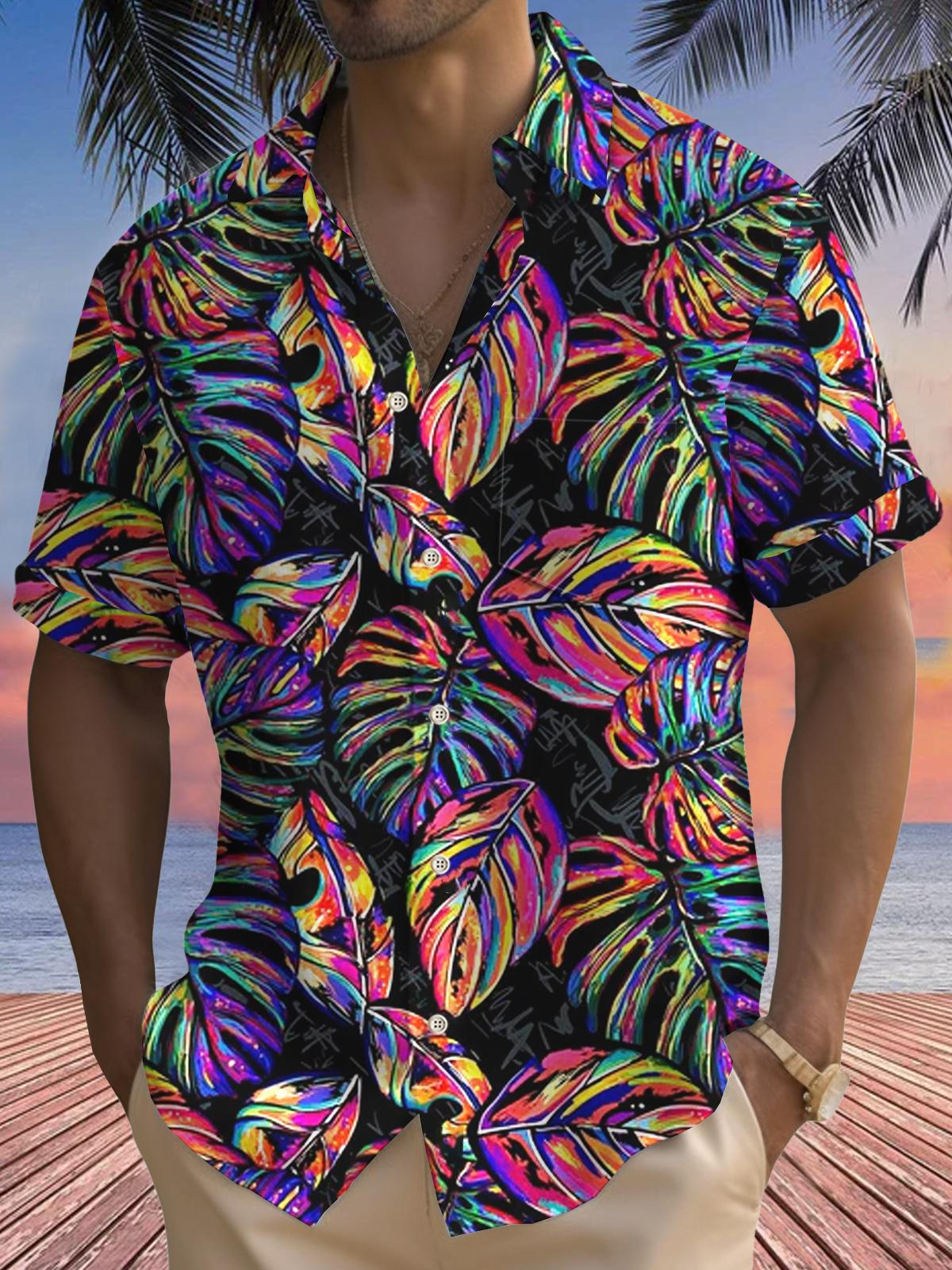 Art Hawaiian Casual Retro Short Sleeve Men's Shirts With Pocket