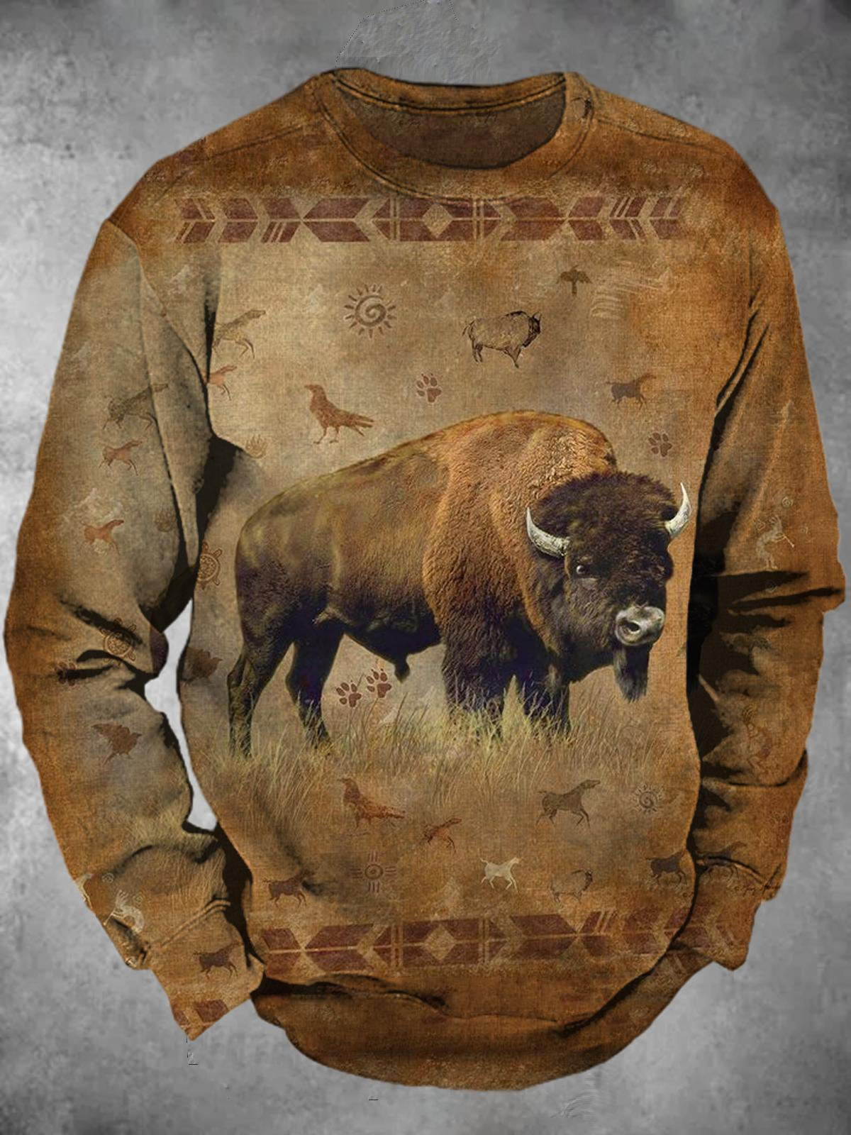 Cow Round Neck Long Sleeve Men's Top