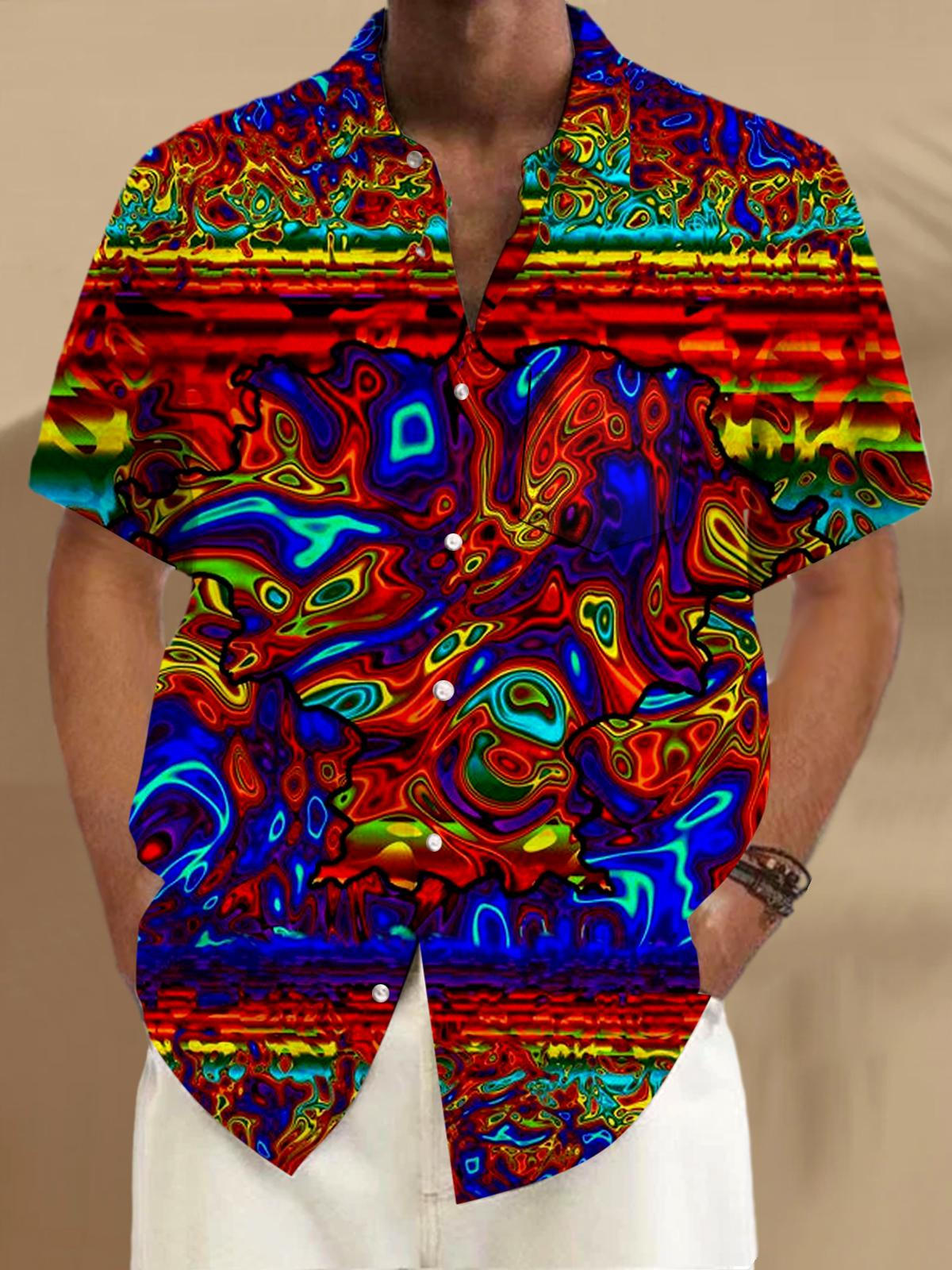 Abstract Short Sleeve Men's Shirts With Pocket