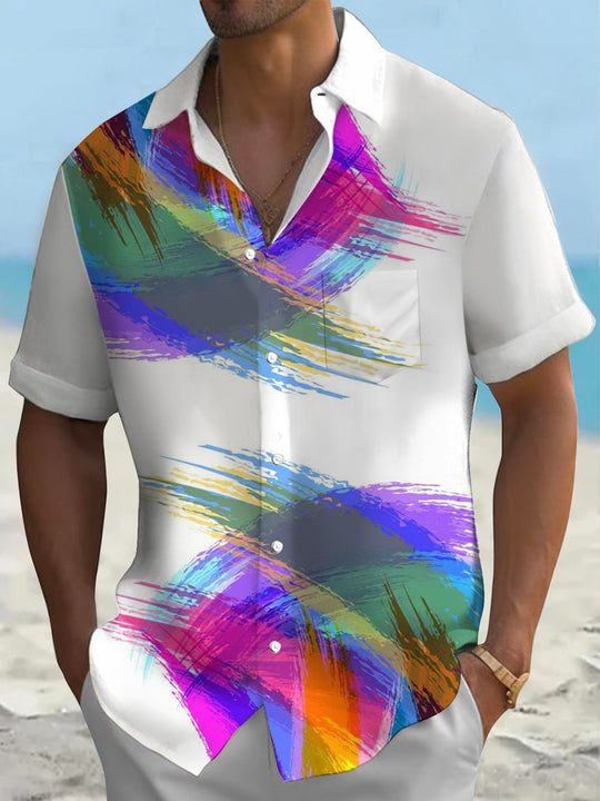 Men's abstract print short sleeve shirt front view