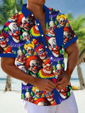 Carnival Clown Print Short Sleeve Men's Shirts With Pocket