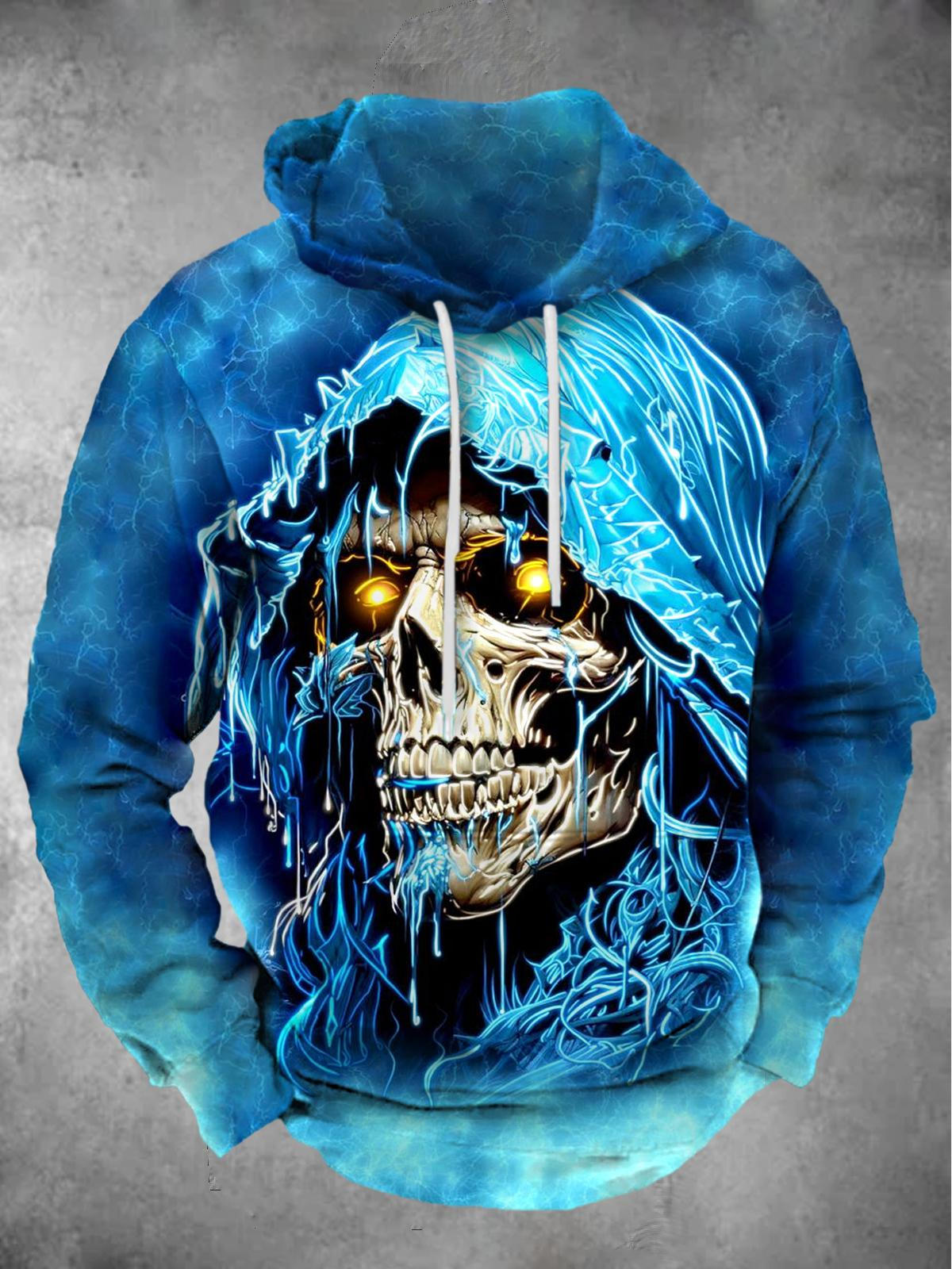 Skull Long Sleeve Hooded Pocket Men's Top