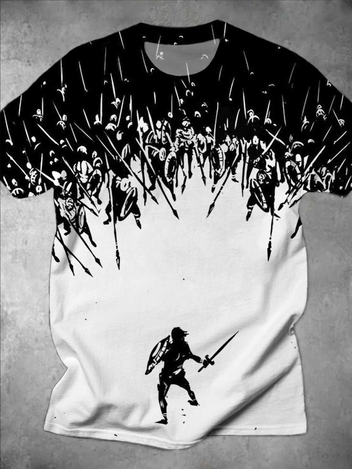 Warrior Print Round Neck Short Sleeve Men's T-shirt