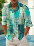 Art Hawaiian Casual Retro Long Sleeve Men's Shirts With Pocket