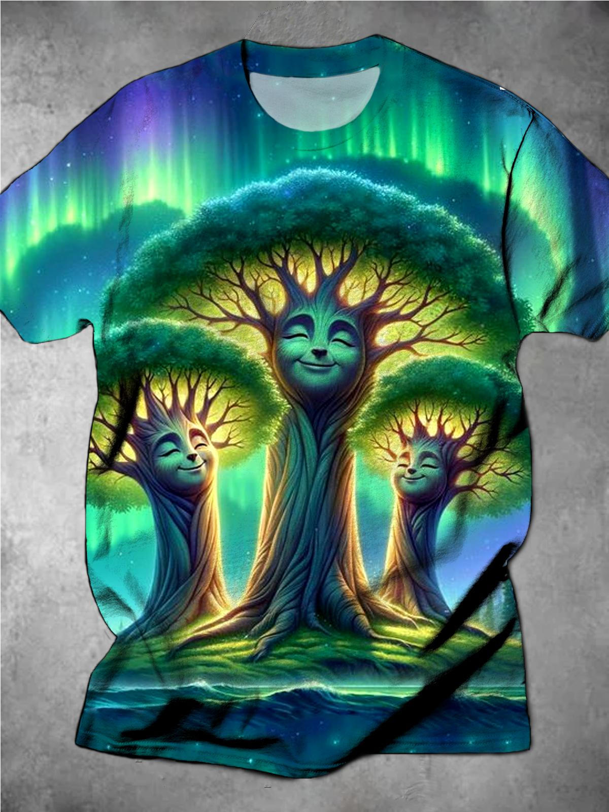 Tree Aurora Round Neck Short Sleeve Men's T-shirt