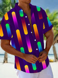 Geometric Striped Gradient Print Short Sleeve Men's Shirts With Pocket