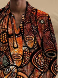 Abstract Face Print Long Sleeve Men's Shirts With Pocket