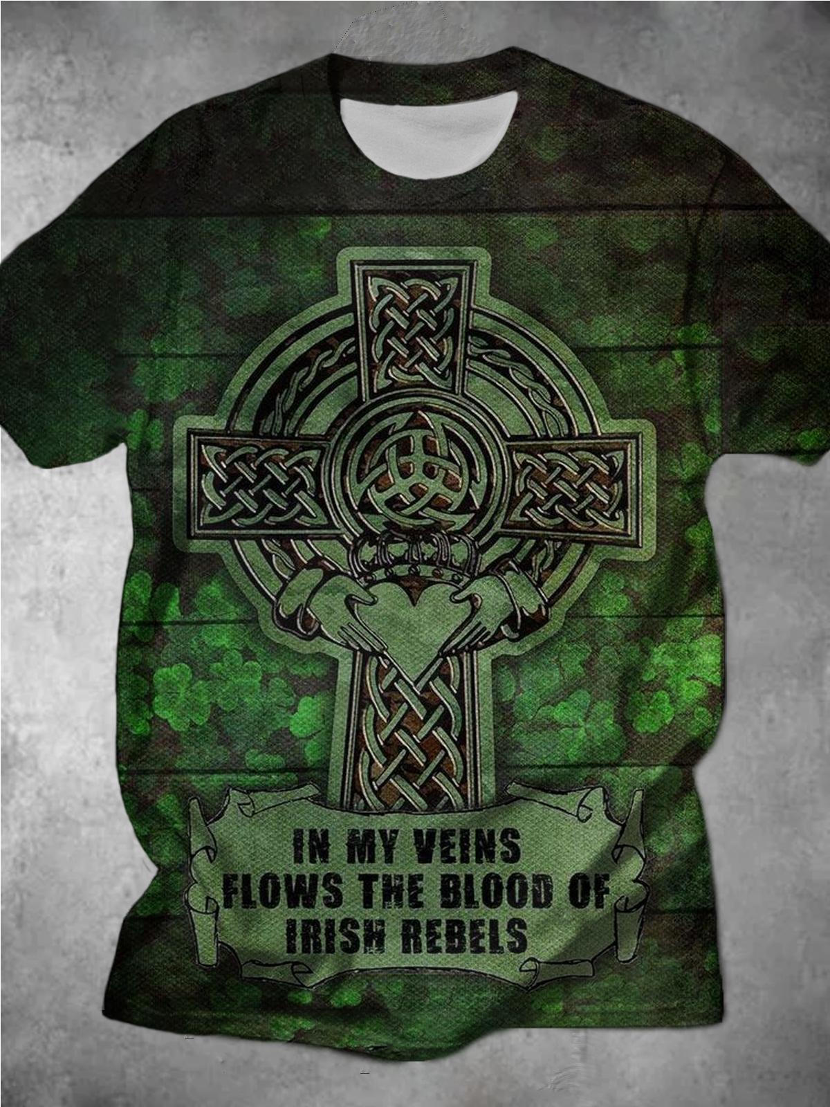 St. Patrick's Day Cross Retro Print Men's Short Sleeve T-Shirt