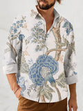 Botanical Floral Vintage Print Men's Long Sleeve Lapel Shirt