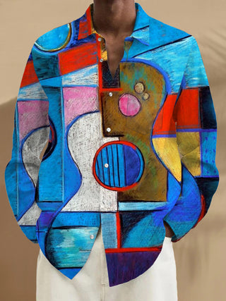 Men's long sleeve abstract print shirt front view