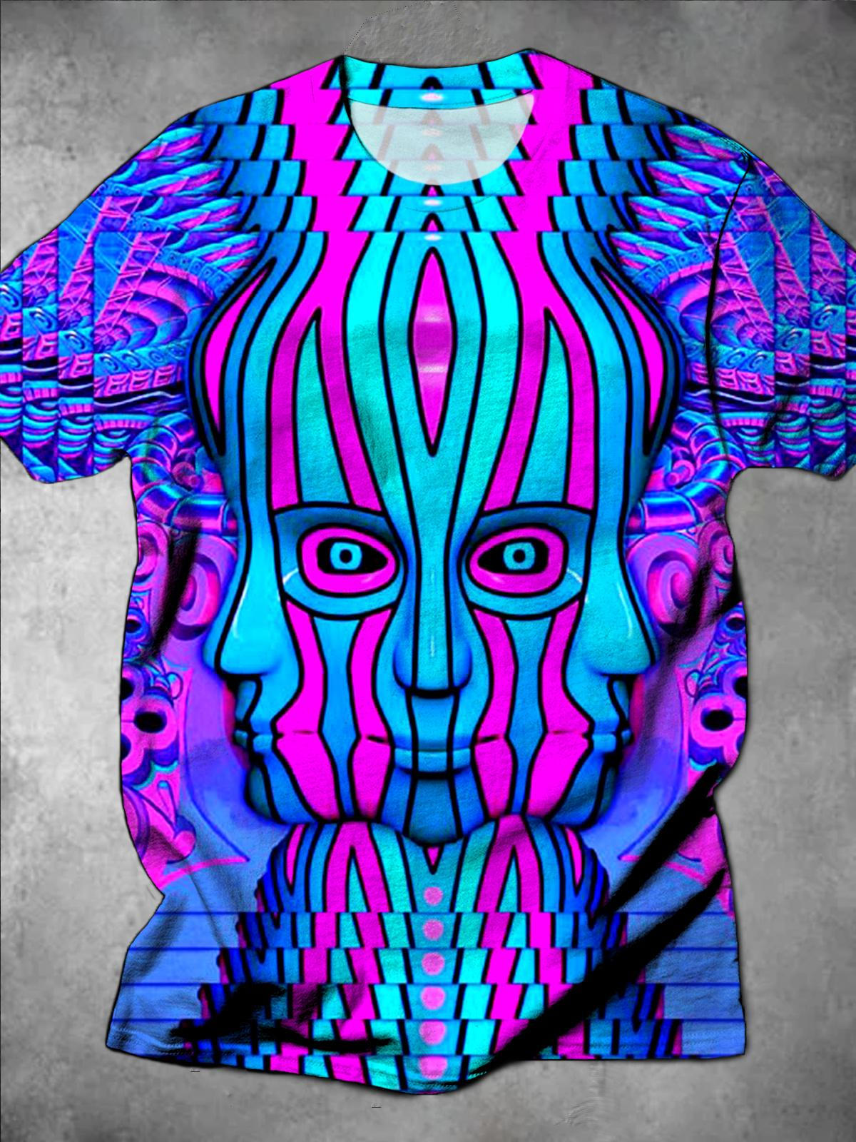 Abstract Face Art Print Round Neck Short Sleeve Men's T-shirt