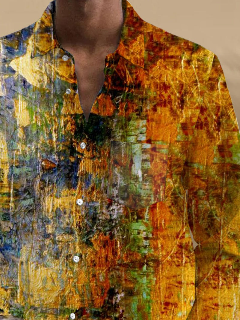 Abstract Print Long Sleeve Men's Shirts With Pocket