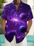 Universe Space Planet Print Short Sleeve Men's Shirts With Pocket