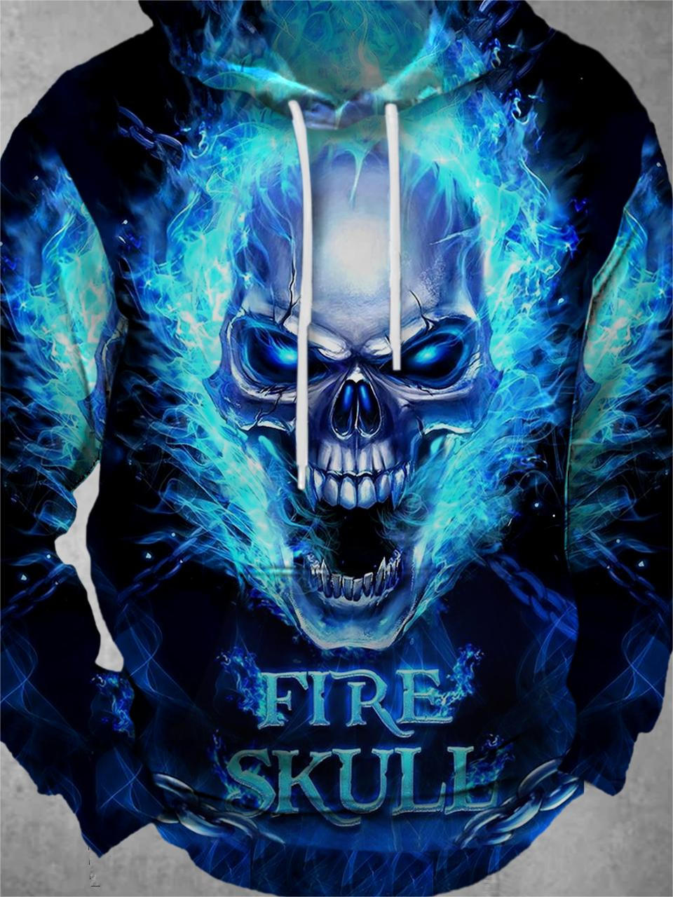 Fire Skull Long Sleeve Hooded Pocket Men's Top