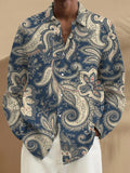 Paisley Print Long Sleeve Men's Shirts With Pocket