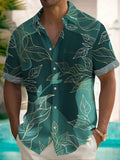 Plant Leaf Print Short Sleeve Men's Shirts With Pocket