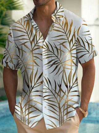 Men's casual retro Hawaiian short sleeve shirt front view for tropical beach vacation