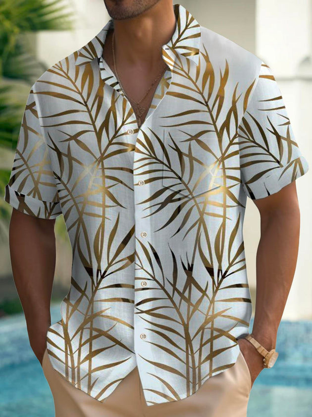 Men's casual retro Hawaiian short sleeve shirt front view for tropical beach vacation
