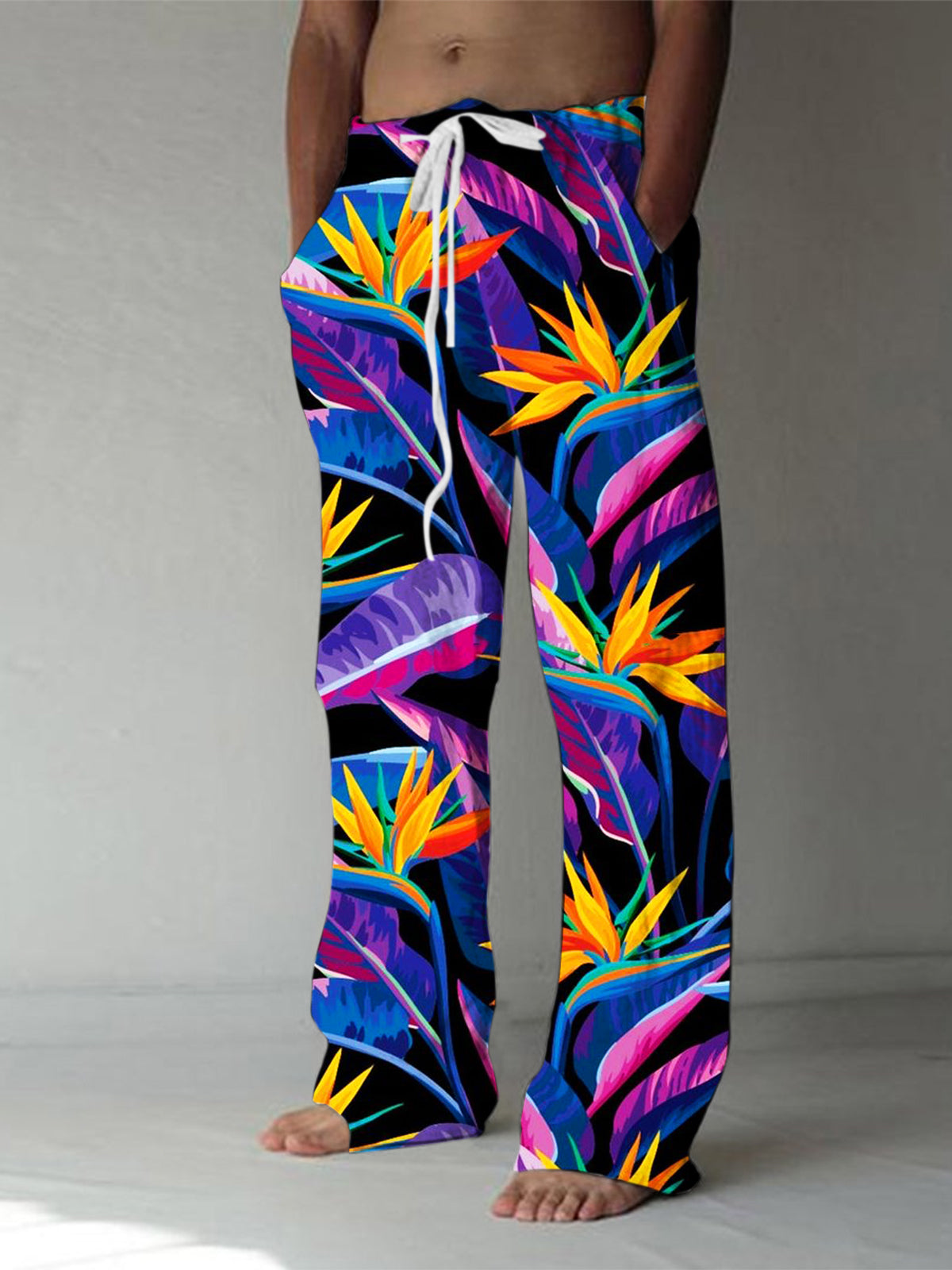 Hawaiian Floral Print Men's Casual Elastic Waist Pants