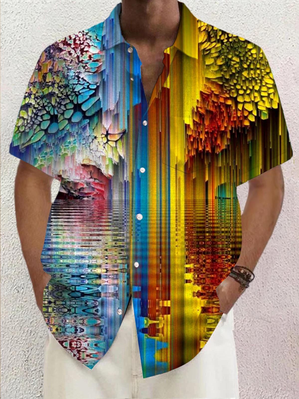 Abstract Gradient Print Short Sleeve Men's Shirts With Pocket