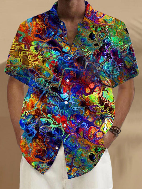 Men's abstract print short sleeve shirt with pocket front view