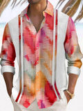 Gradient Print Patchwork Men's Long Sleeve Lapel Shirt