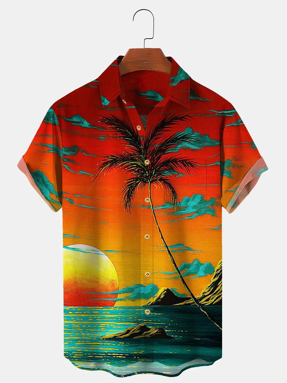 Hawaiian Coconut Tree Beach Men's Shirts With Pocket