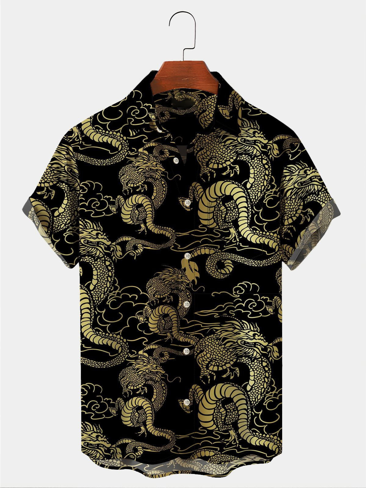 50's Vintage Oriental Dragon Hawaiian Short Sleeve Men's Shirts With Pocket