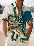 Octopus Ocean Hawaiian Short Sleeve Men's Shirts With Pocket