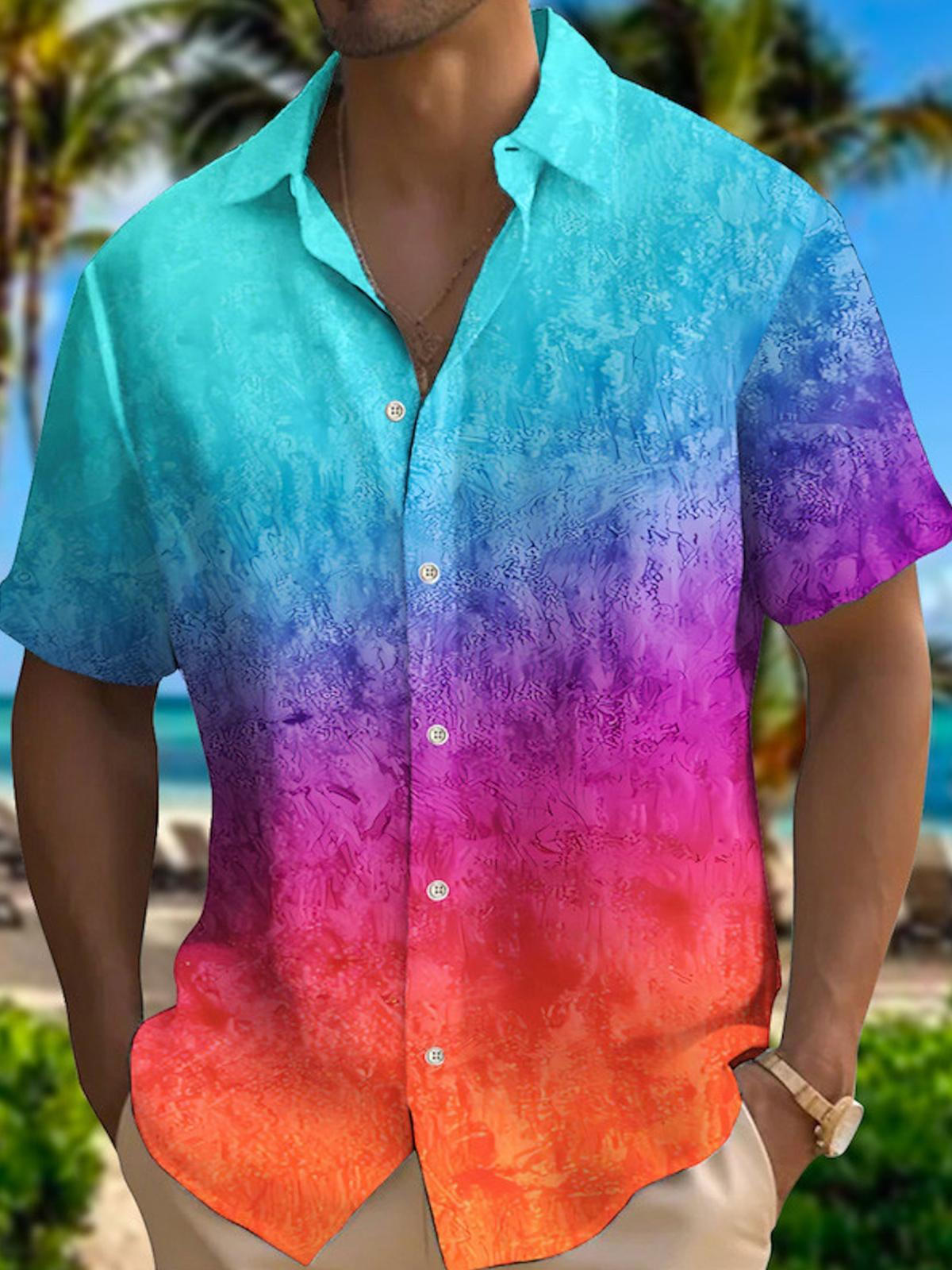 Men's Bright Resort-Style Printed Short-Sleeved Lapel Shirt